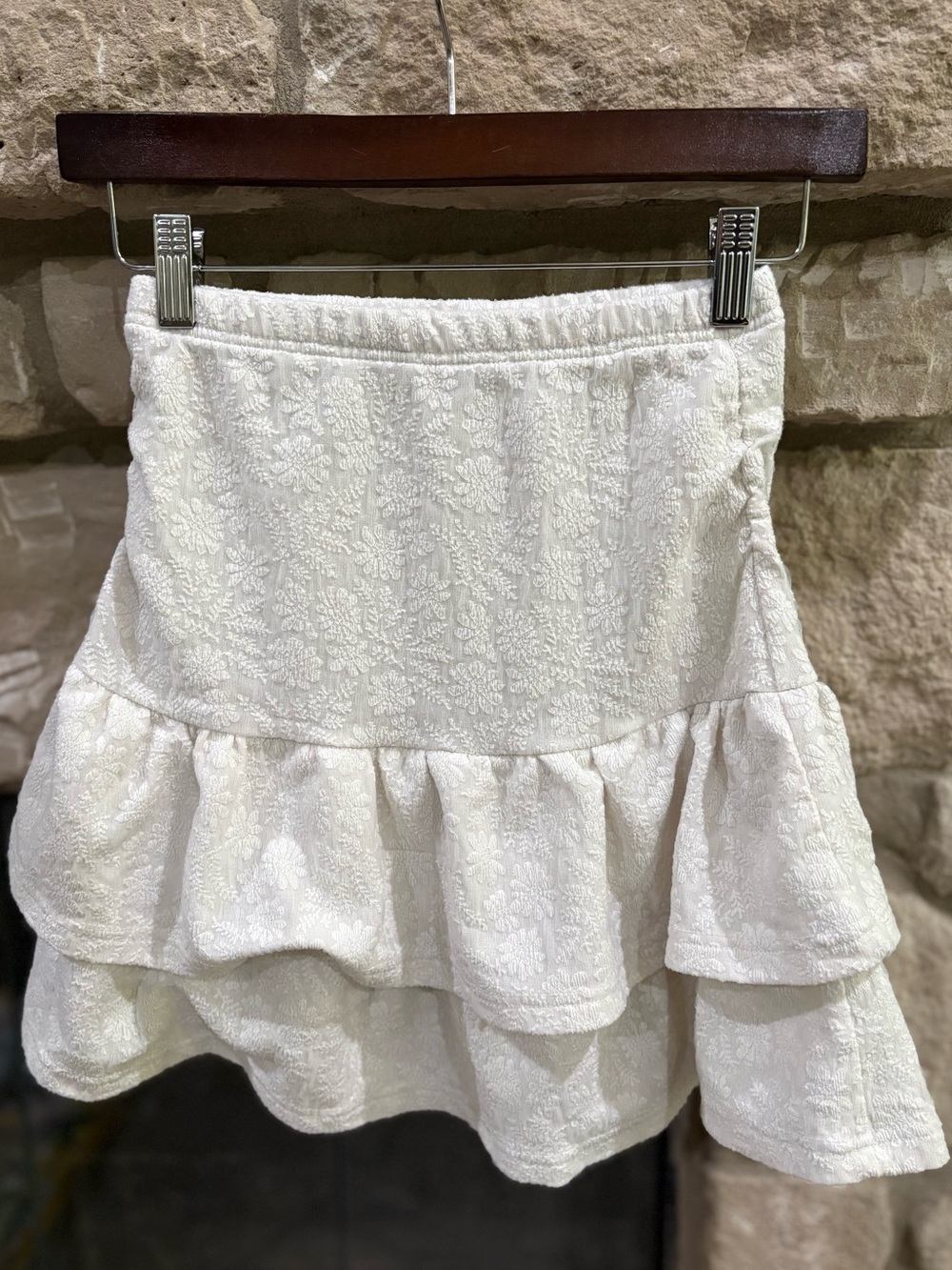 Cream Textured Ruffle Circle Skirt